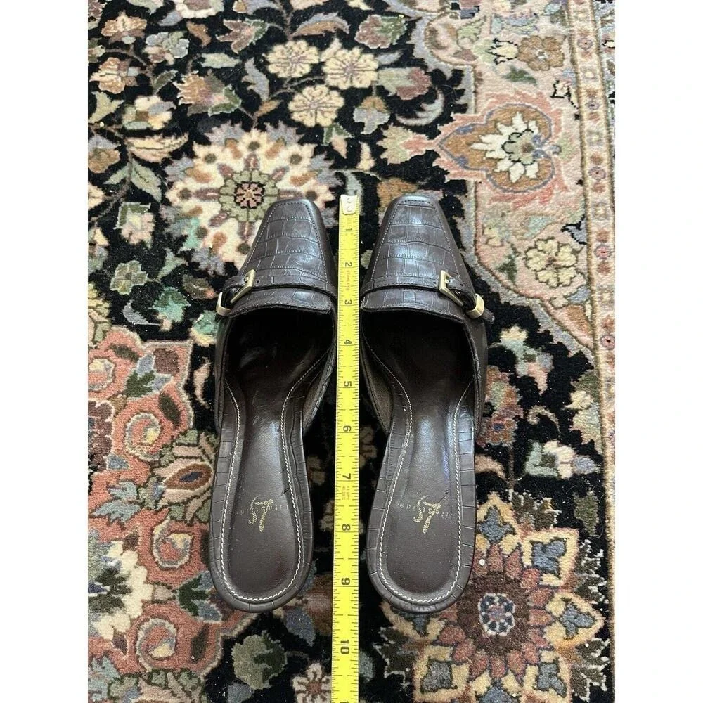 Elegant Brown‎ Heeled Mules with Buckle Accents 7M